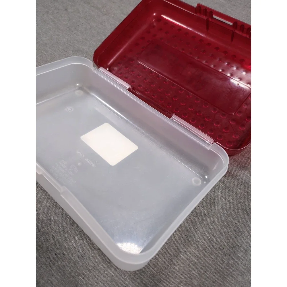 Spacemaker Vintage 1990s Plastic‎ Pencil Case Box Red Top Frosted Bottom